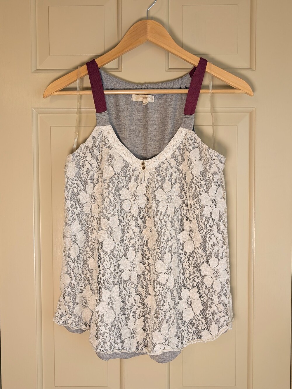 Rewind Boho Lace Front Tank Top Gray & White Layered Sleeveless Size Juniors L